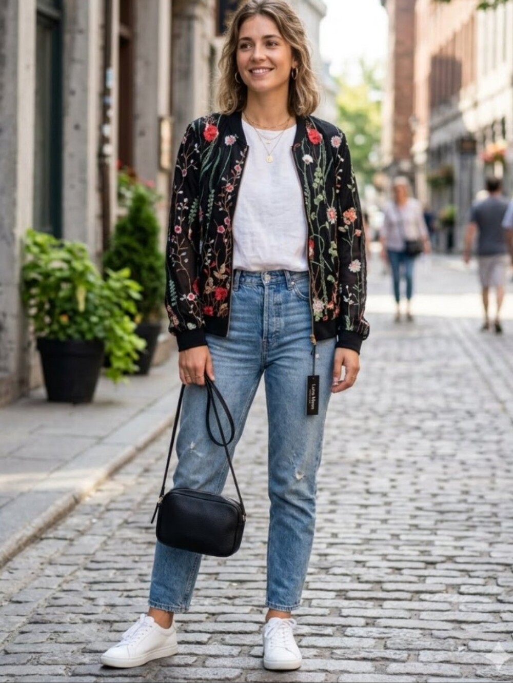 Luna Moon Floral Embroidered Mesh Bomber Jacket - S